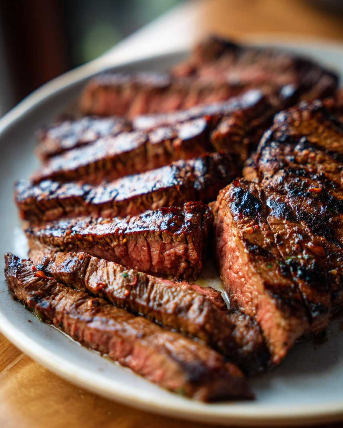 Close-up of grilled carne asada steak slices, showcasing the delicious marinade and perfect cook.