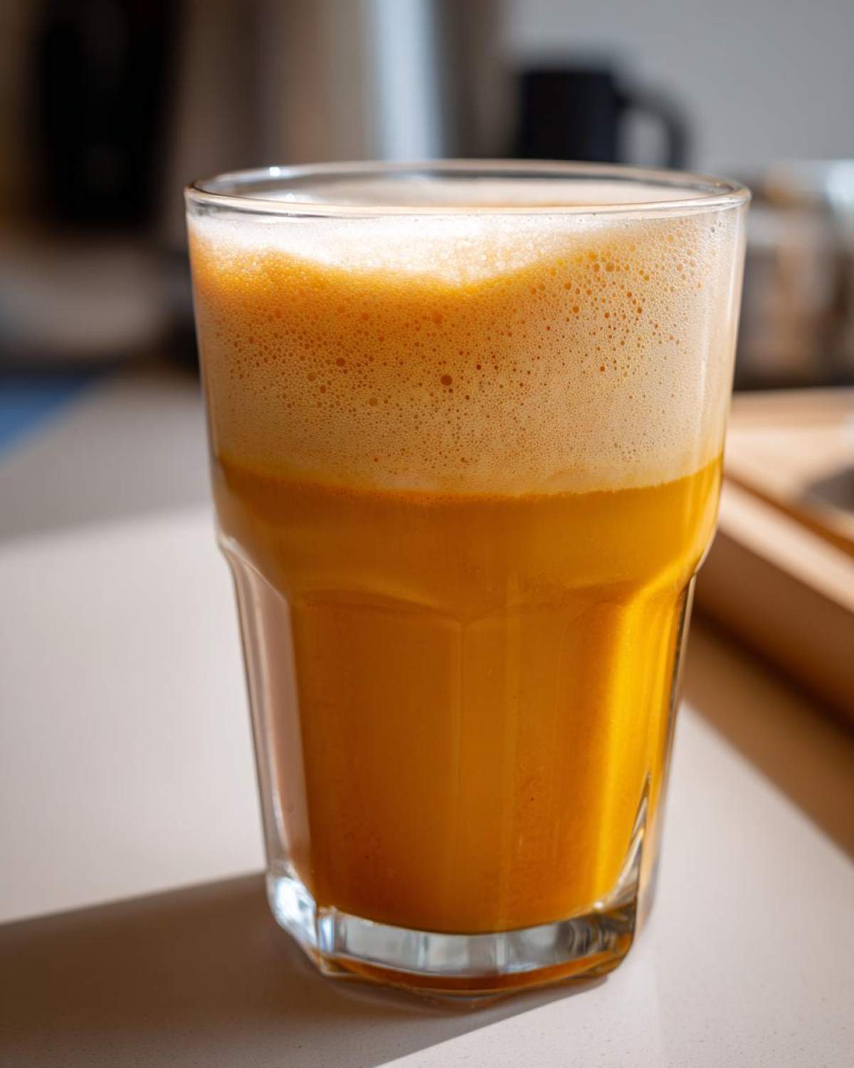 A glass filled with a vibrant orange pumpkin cold foam drink, showcasing its creamy texture and layered appearance.