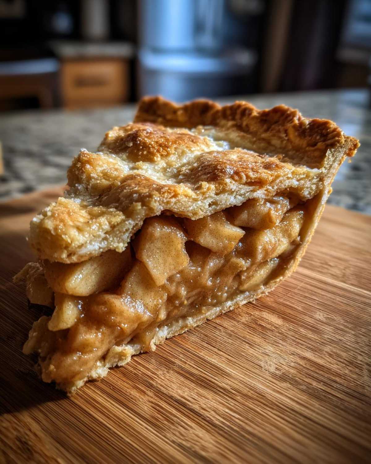 A delicious slice of homemade apple pie recipe with a golden crust and juicy apple filling.