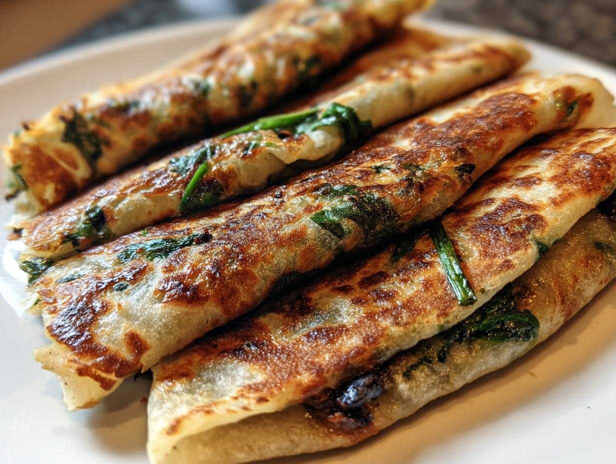 Close-up of Spinach Black Bean Folded Wraps on a white plate, showcasing the golden-brown exterior and spinach filling.