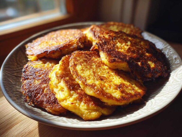 A plate of golden-brown, crispy German potato pancakes, ready to be enjoyed.
