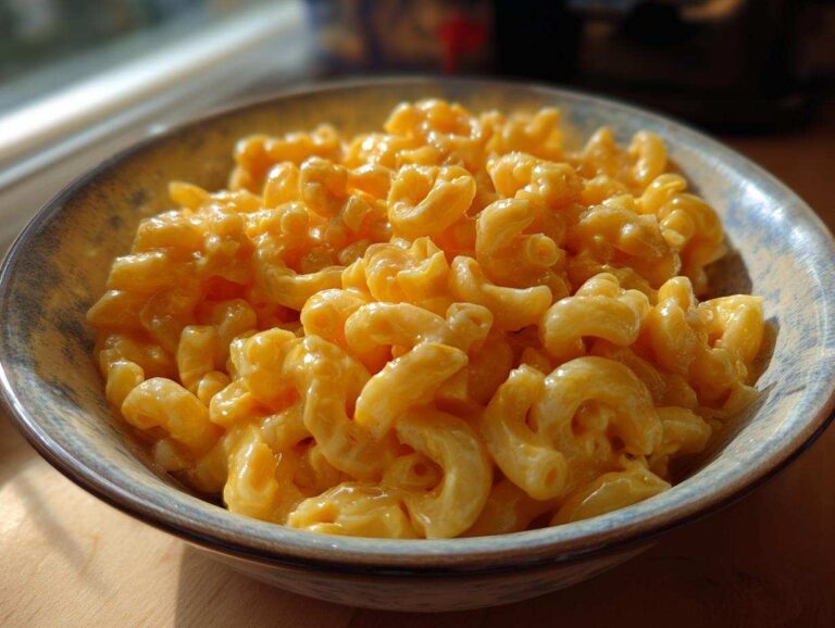 A bowl of delicious, creamy stovetop mac and cheese, ready to be enjoyed. Comfort food at its finest!