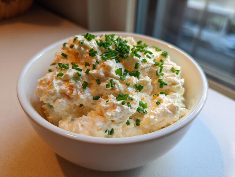 A close-up of creamy clam dip topped with fresh chopped chives in a white serving bowl.