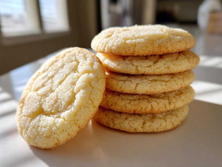 A stack of five soft sugar cookies dusted with cinnamon sugar, with one cookie leaning against the stack.
