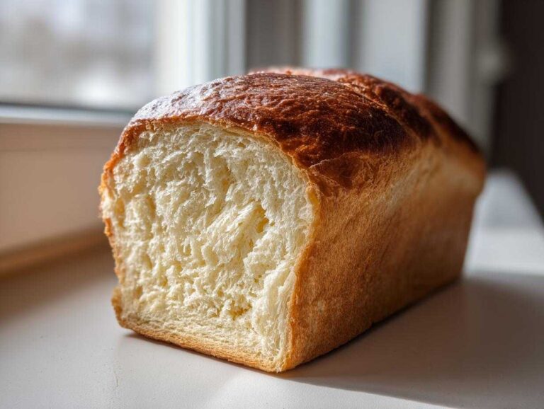 A golden-brown loaf of incredibly soft condensed milk bread, showing its fluffy white interior crumb.