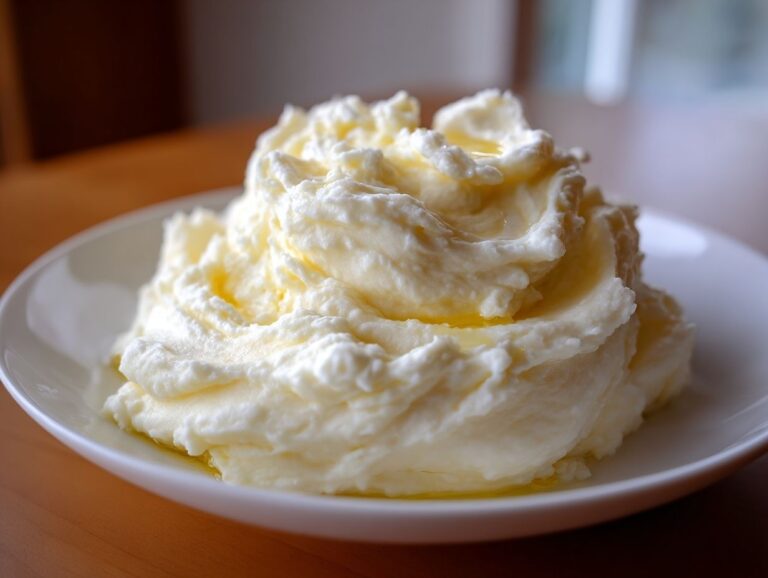A beautiful swirl of creamy, whipped mashed potatoes recipe topped with melted butter.